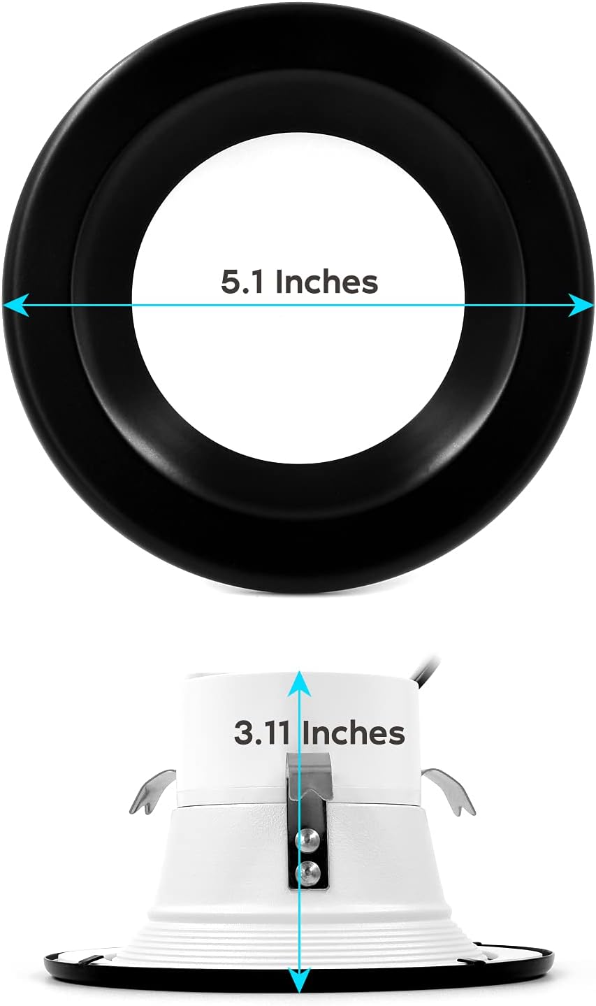 4 Inch LED Recessed Can Lights, Color Selectable Dimmable Black Trim (4 Pack) B15274
