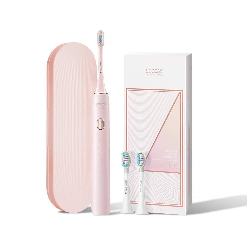 Pink Rechargeable Electric Toothbrush with 4 Brush Heads J476