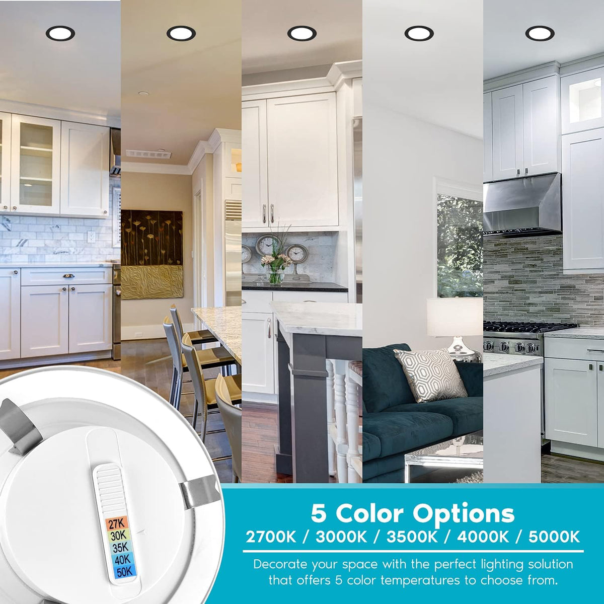 4 Inch LED Recessed Can Lights, Color Selectable Dimmable Black Trim (4 Pack) B15274