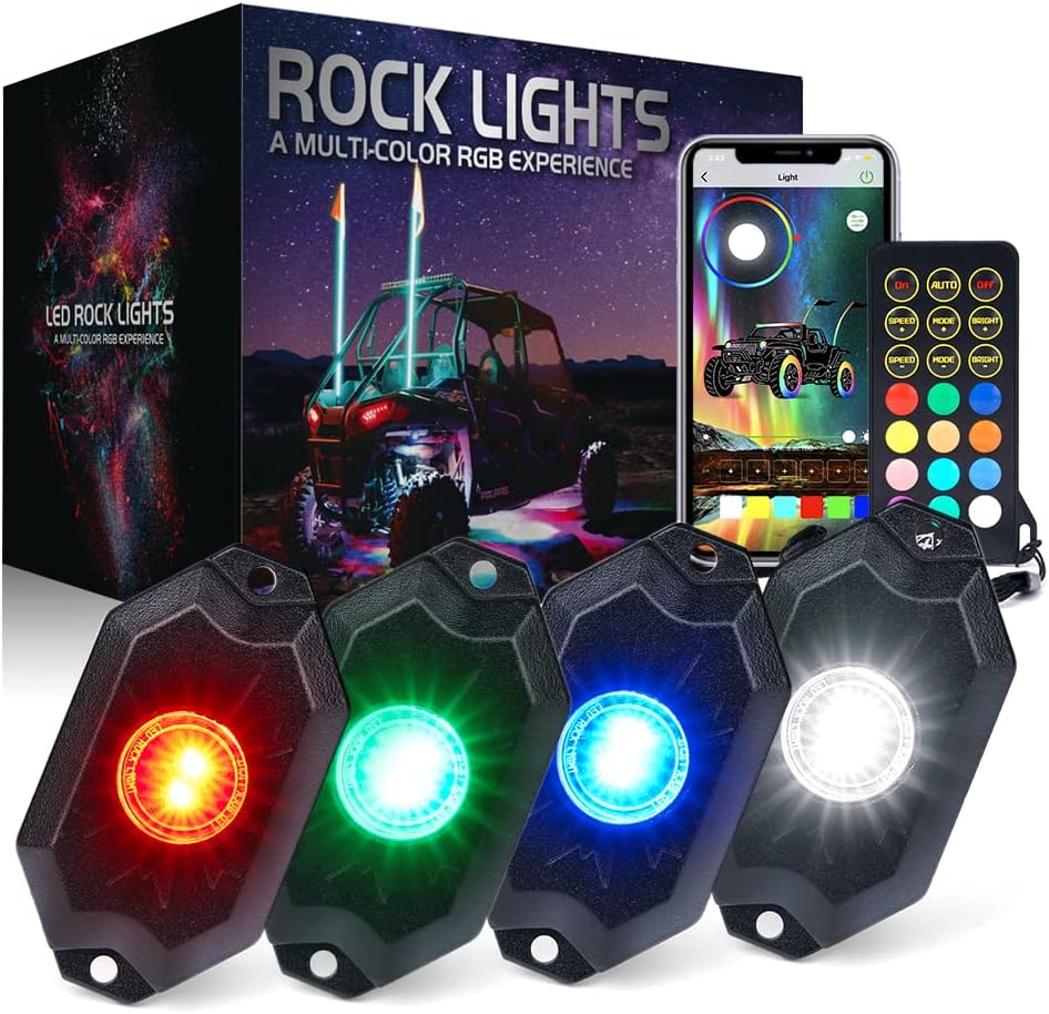 Multicolor LED Rock Lights Kit with Bluetooth Remote, 8 Pods J4492