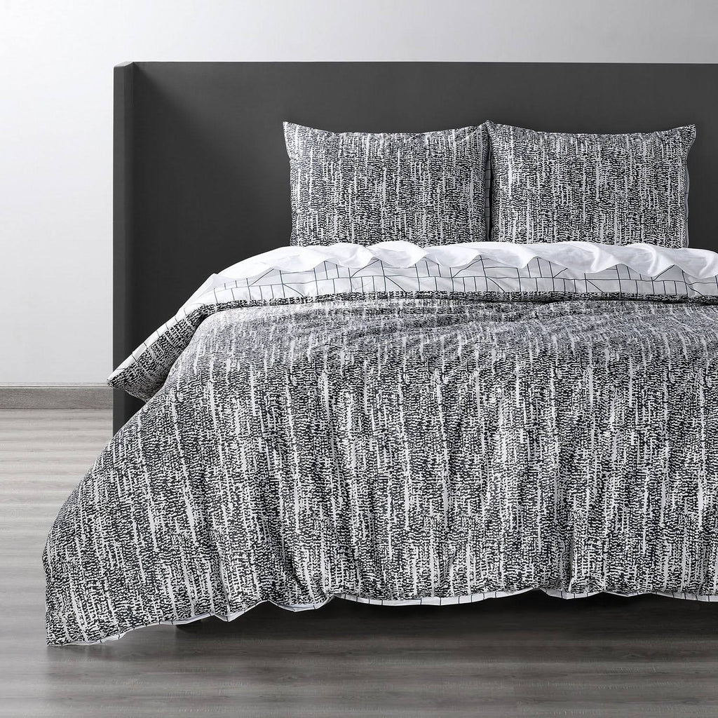 Blue Cotton Percale Reversible Duvet Cover Set Queen P81417