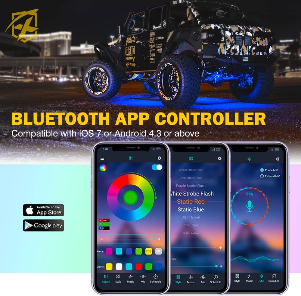 Multicolor LED Rock Lights Kit with Bluetooth Remote, 8 Pods J4492
