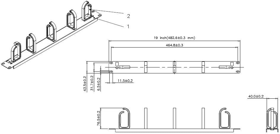 5 Pack 1U Cable Management Panel with D-Ring Hooks Q37334