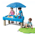Blue Plastic Sandbox and Water Table with Cover and Umbrella Z572
