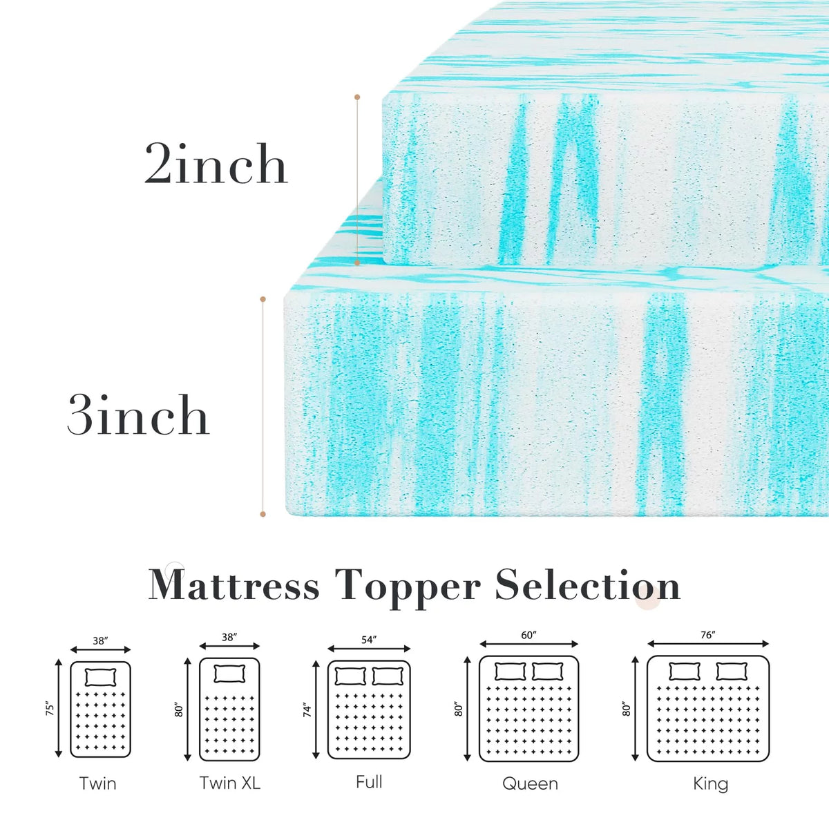 2 Inch Gel Memory Foam Mattress Topper, Twin XL T87403