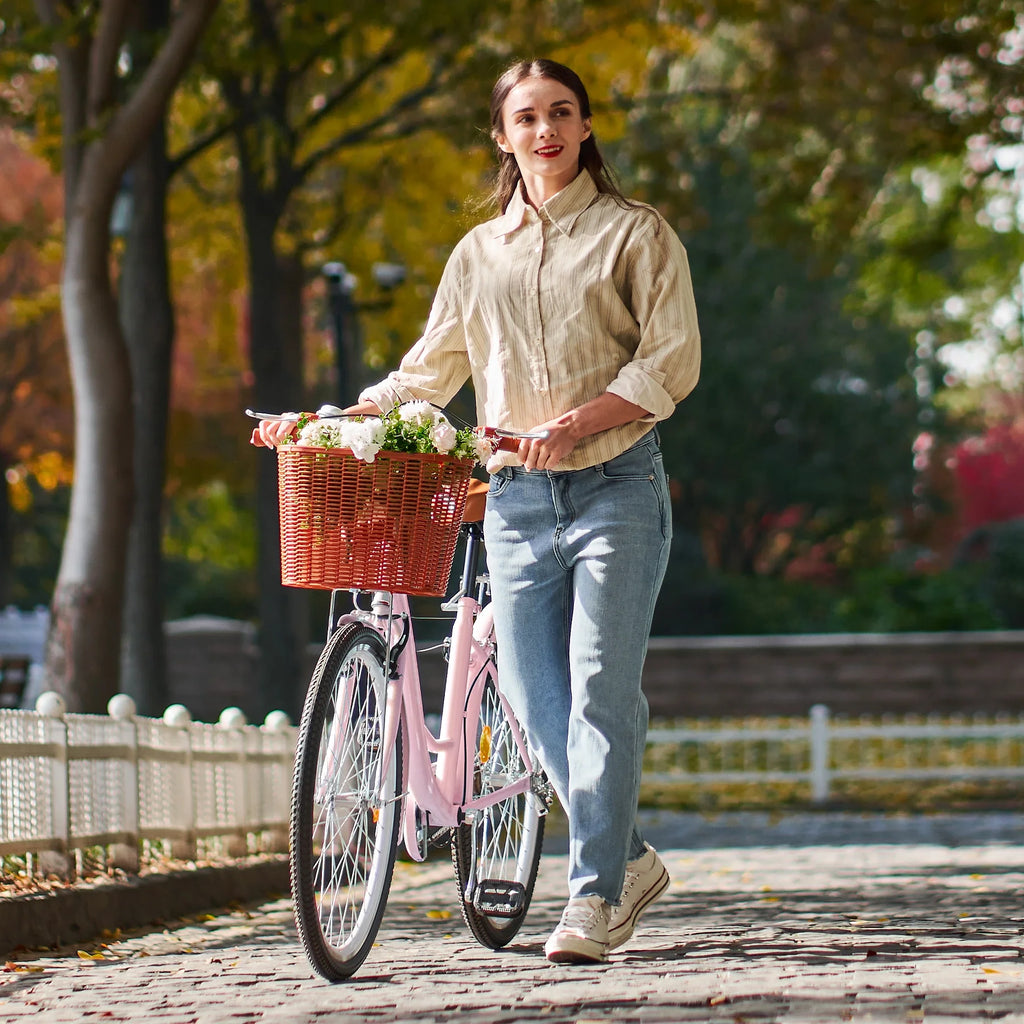 26 Inch Pink Cruiser Bicycle with Basket Rack B319019