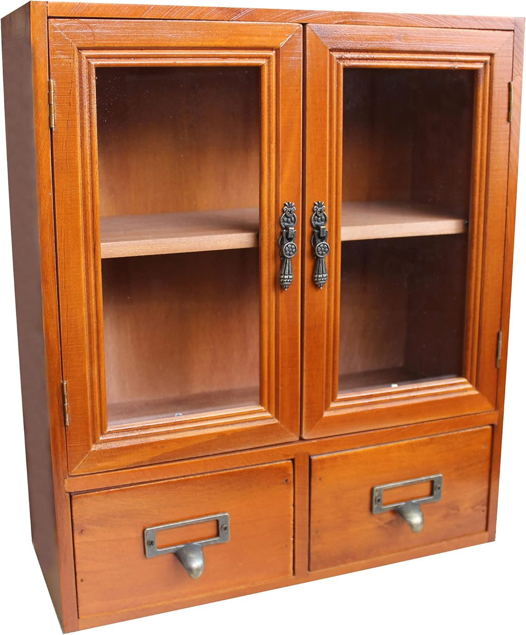 Wooden Storage Cabinet with Glass Double Doors and Adjustable Shelf Q382588
