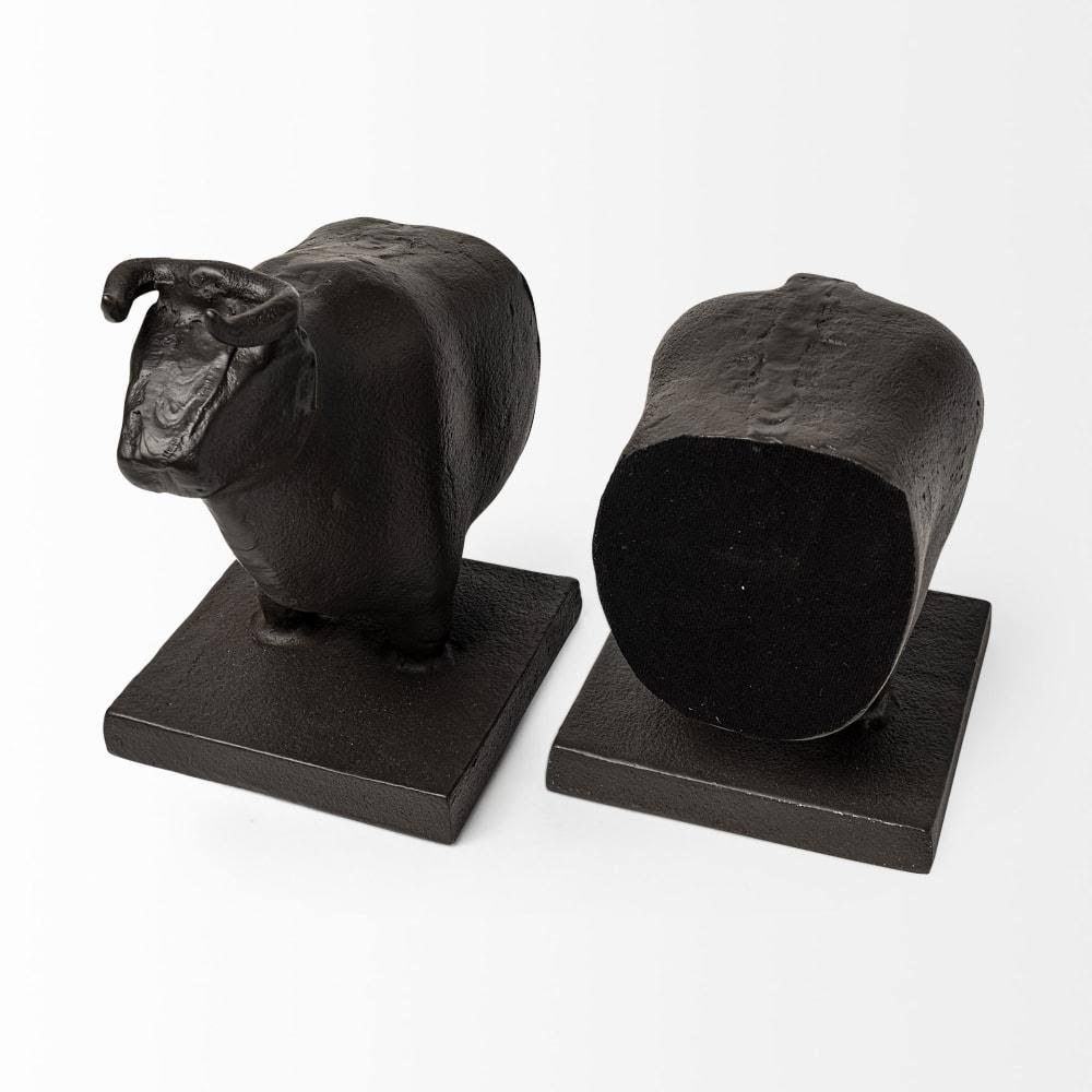 Black Cast Aluminum Bull Bookends Set of 2 F835