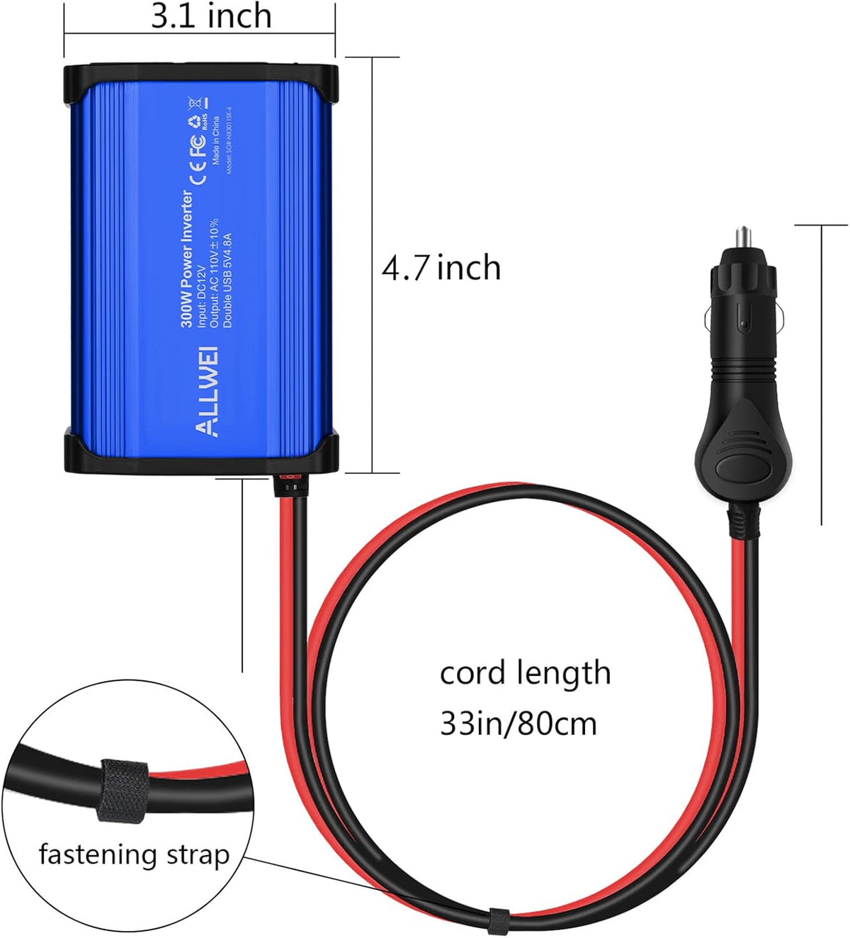 300W Car Power Inverter DC 12V to 110V AC Converter Dual USB Car Charger Adapter Pack of 2 G928