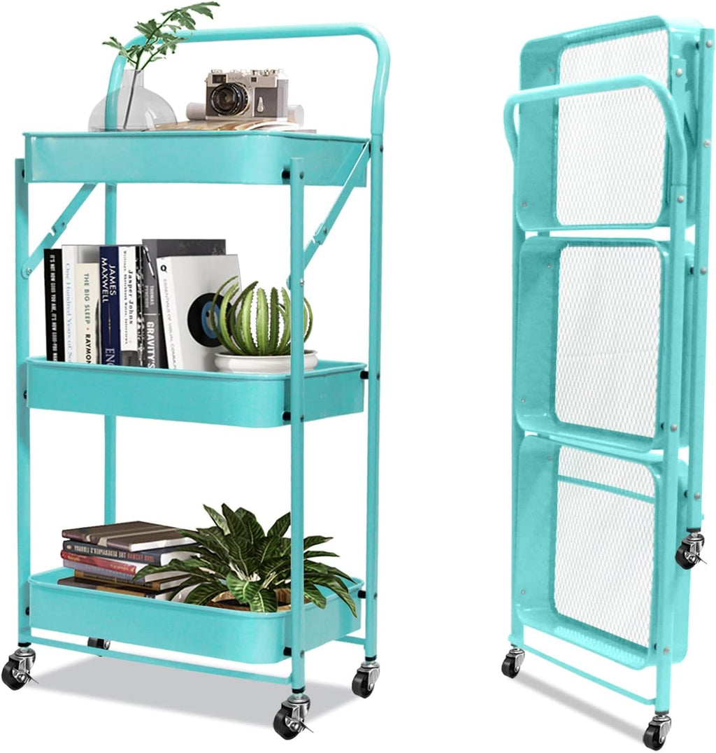 3-Tier Collapsible Rolling Utility Cart with Lockable Casters N510642