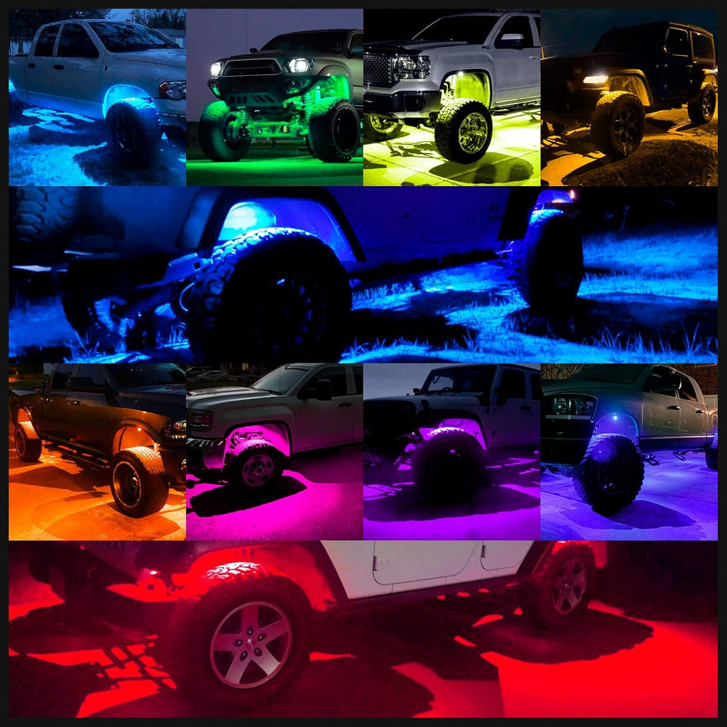 RGB LED Rock Lights with Remote Control, Music Sync Waterproof Underglow Lighting Kit J6832