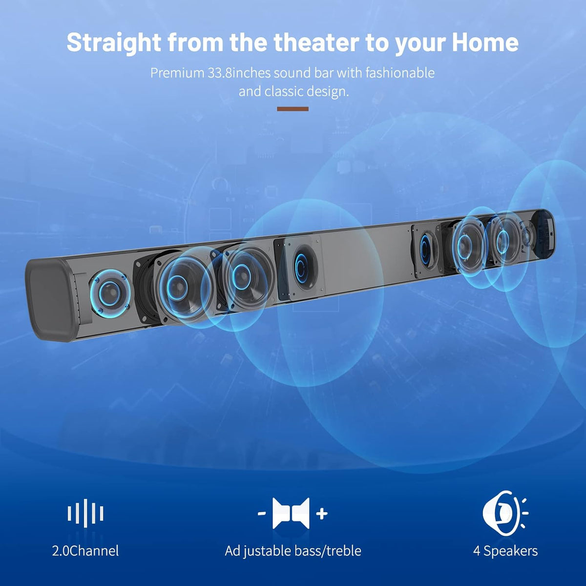 100W Wireless TV Sound Bar with HDMI-ARC X47872
