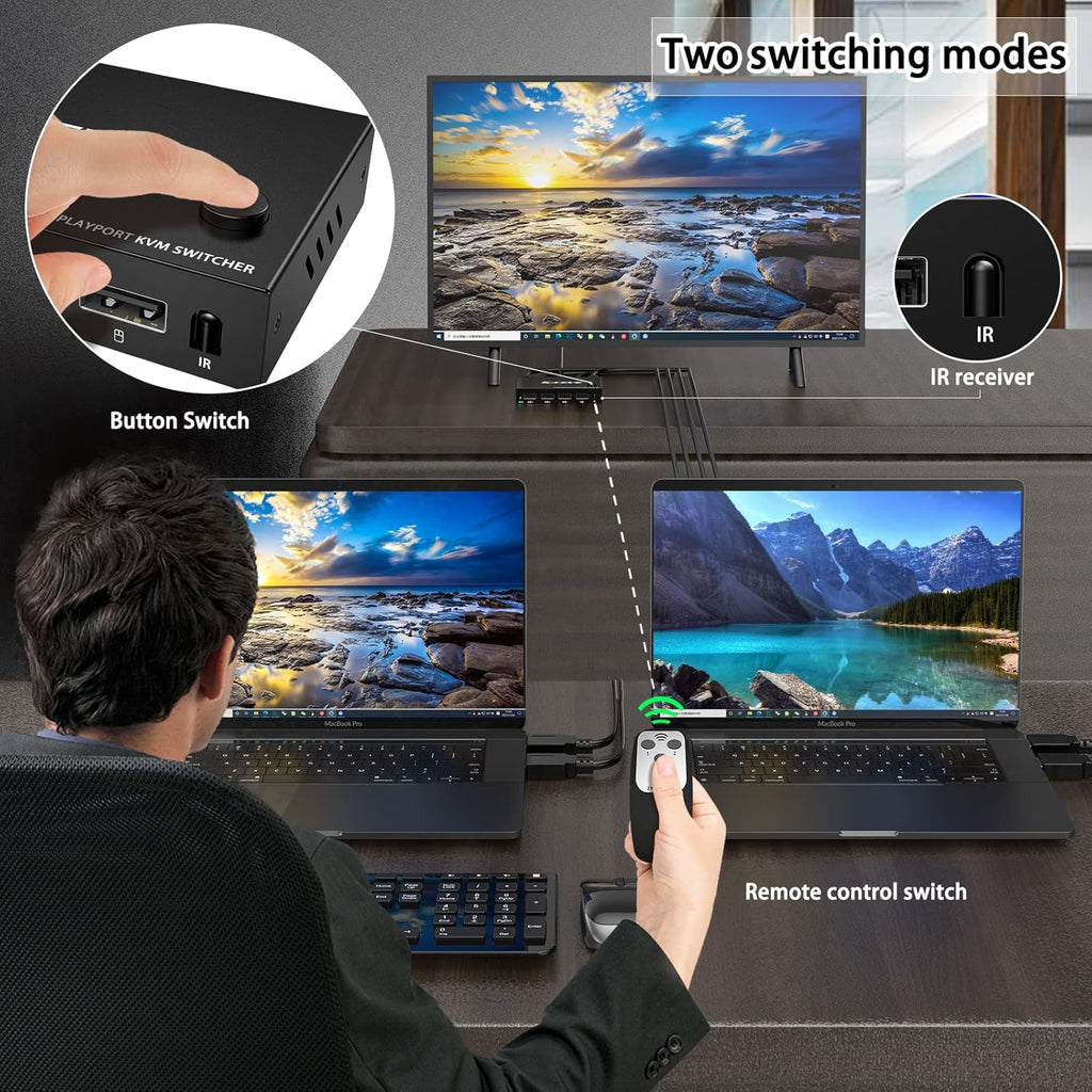 Displayport 2 Port 4K@60Hz KVM Switch with USB T92825