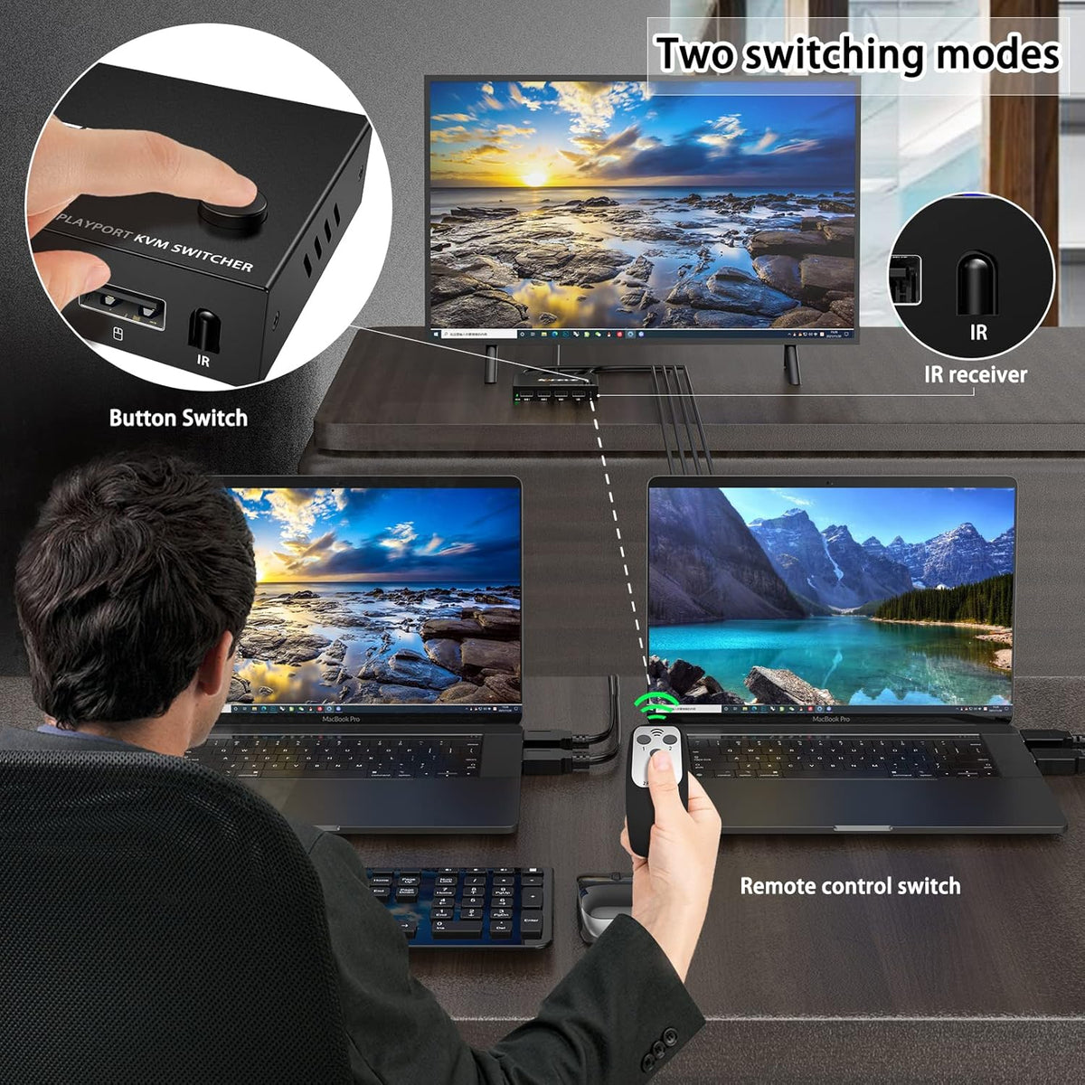 Displayport 2 Port 4K@60Hz KVM Switch with USB T92825