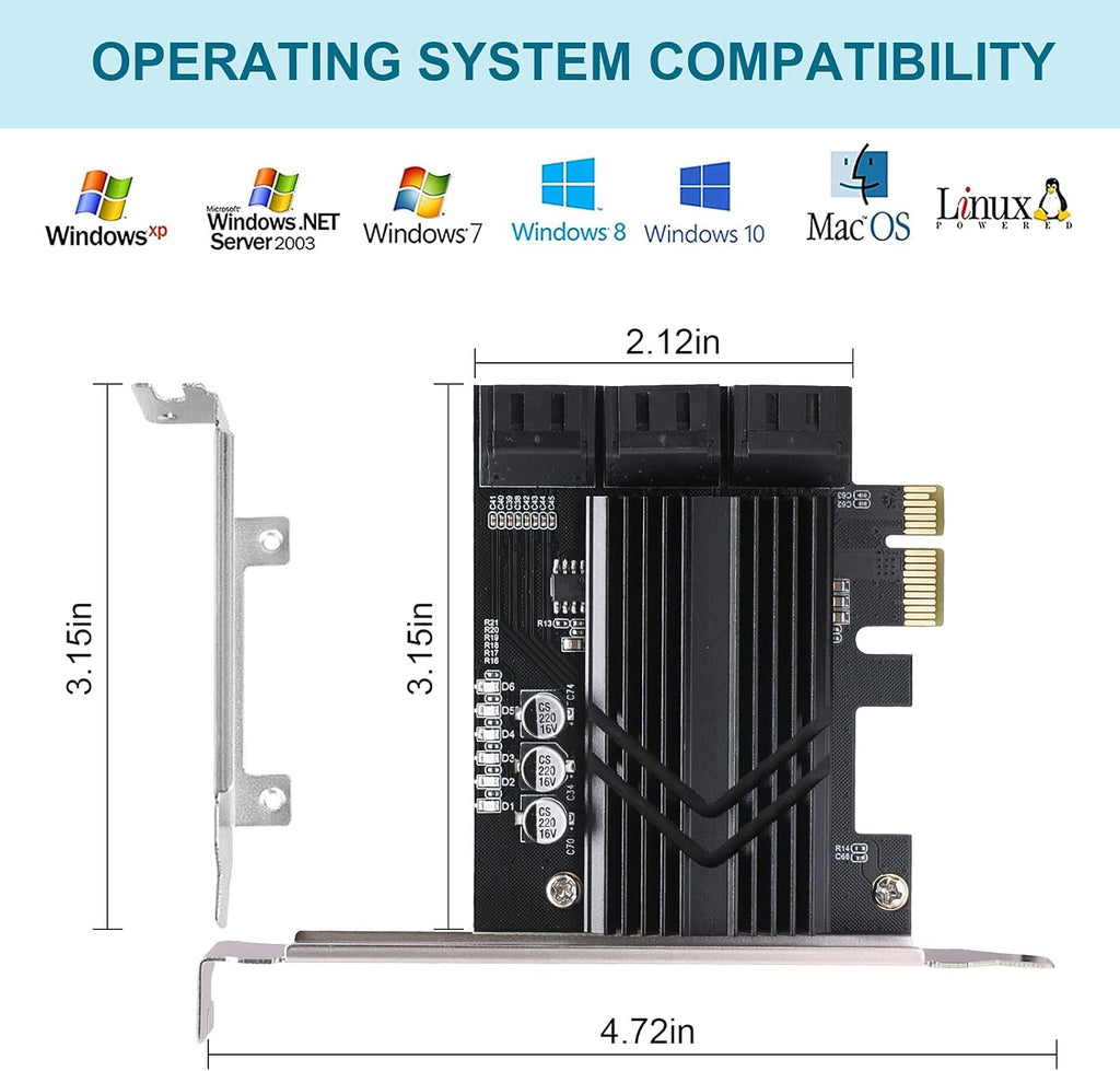 PCIe x1 6 Port SATA 3.0 Expansion Card with 6 SATA Cables H538