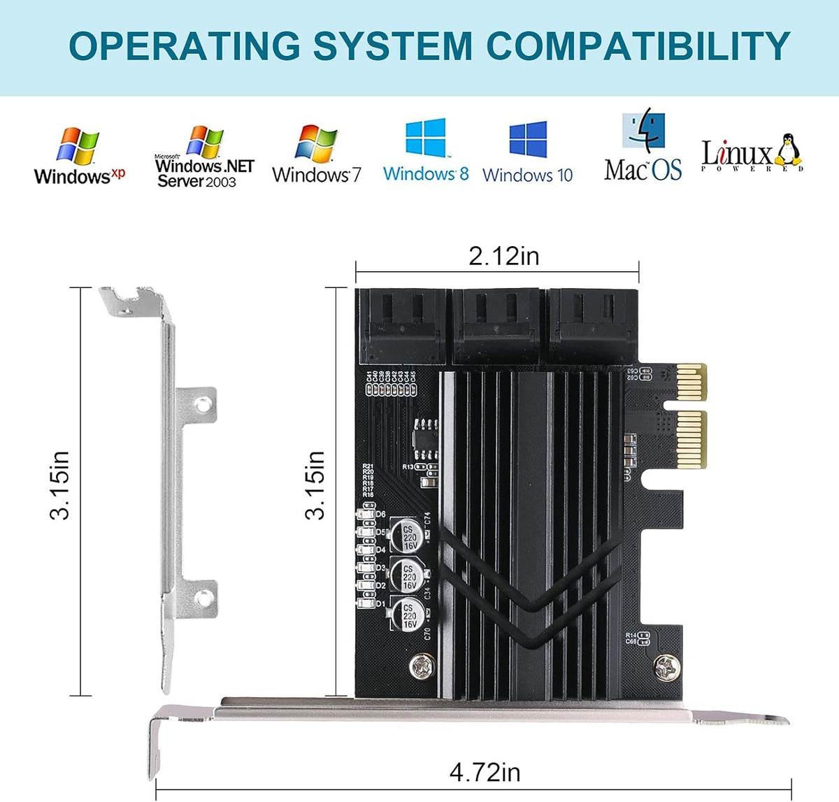 PCIe x1 6 Port SATA 3.0 Expansion Card with 6 SATA Cables H538