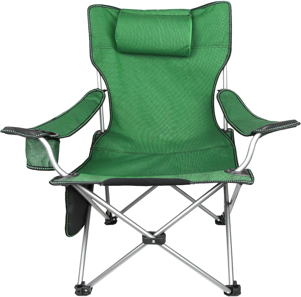 Folding Adjustable Recliner Camping Chair with Headrest Cup Holders Side Pocket Black Z64291