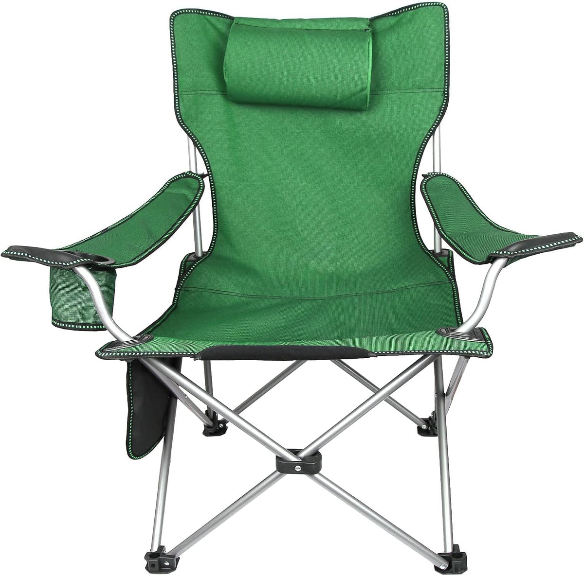 Folding Adjustable Recliner Camping Chair with Headrest Cup Holders Side Pocket Black Z64291