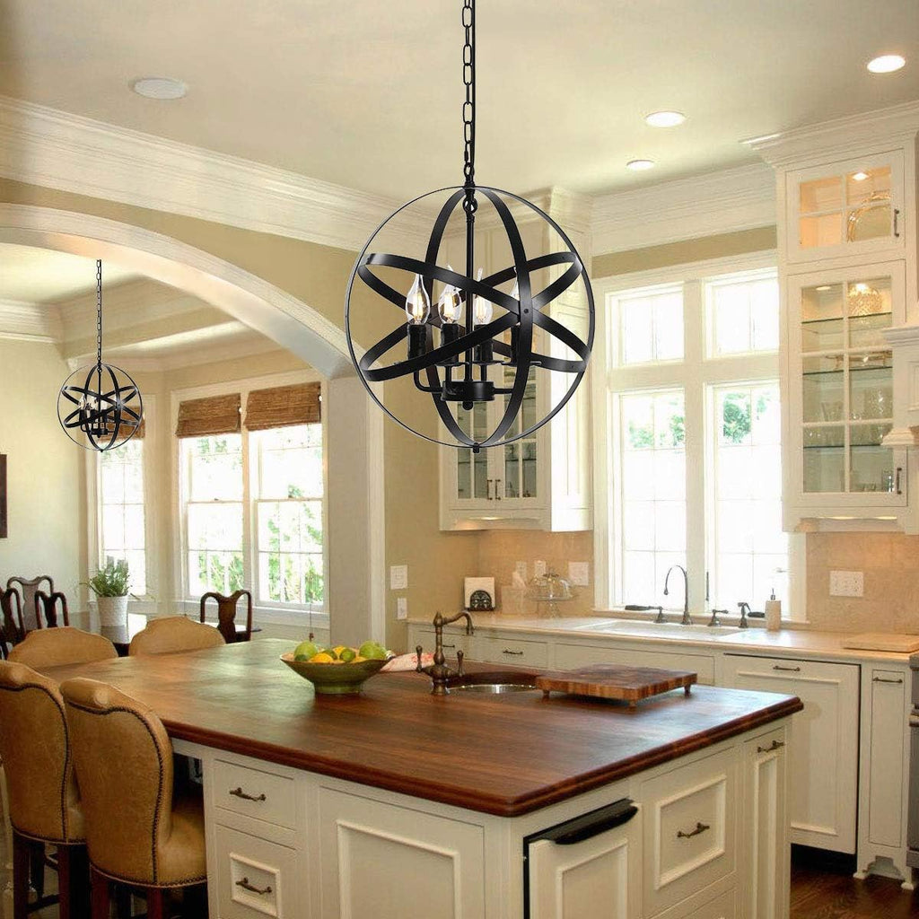 4-Light Black Pendant Lighting with Spherical Shade Q266