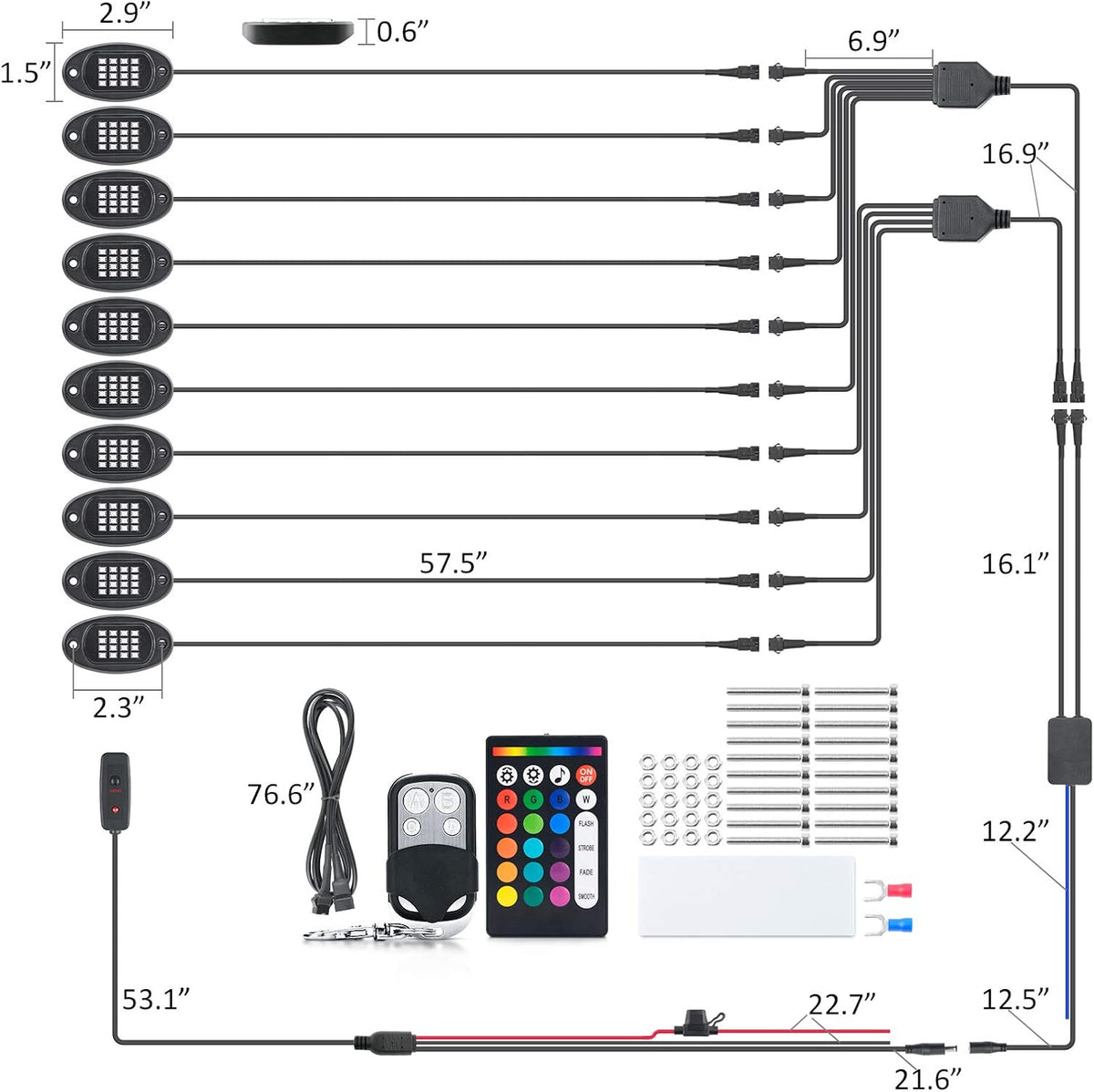 RGB LED Rock Lights with Remote Control, Music Sync Waterproof Underglow Lighting Kit J6832