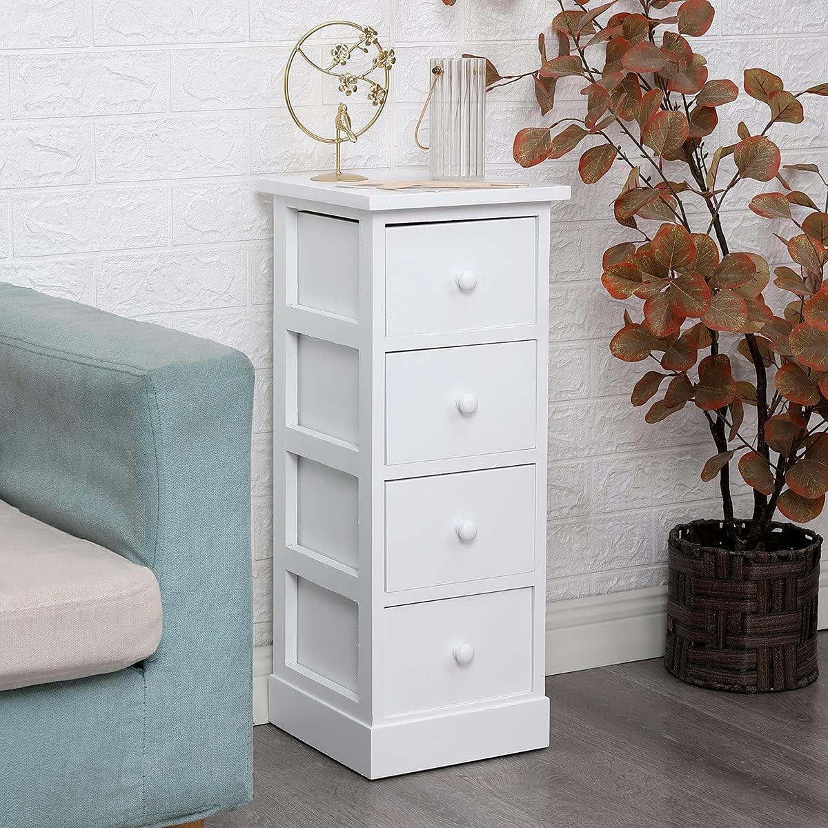 White 4 Drawer Wooden Bathroom Storage Cabinet T545540