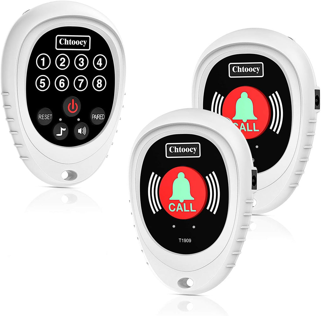 Rechargeable Wireless Caregiver Pager 1000 Feet Range 3 Call Buttons and 1 Receiver White H7895
