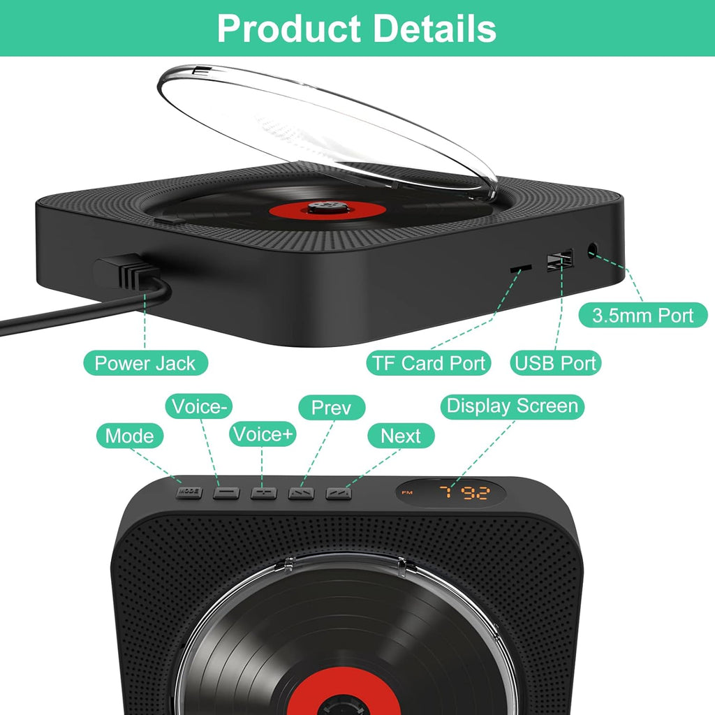 Wall Mounted Bluetooth CD Player with Built-in Dual Speakers Z86764