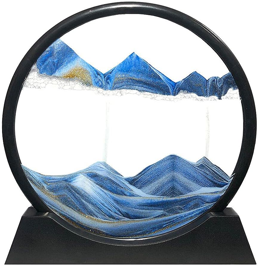 Moving Sand Art Picture Round Glass 3D Deep Sea (Blue, 7 Inch) T2387