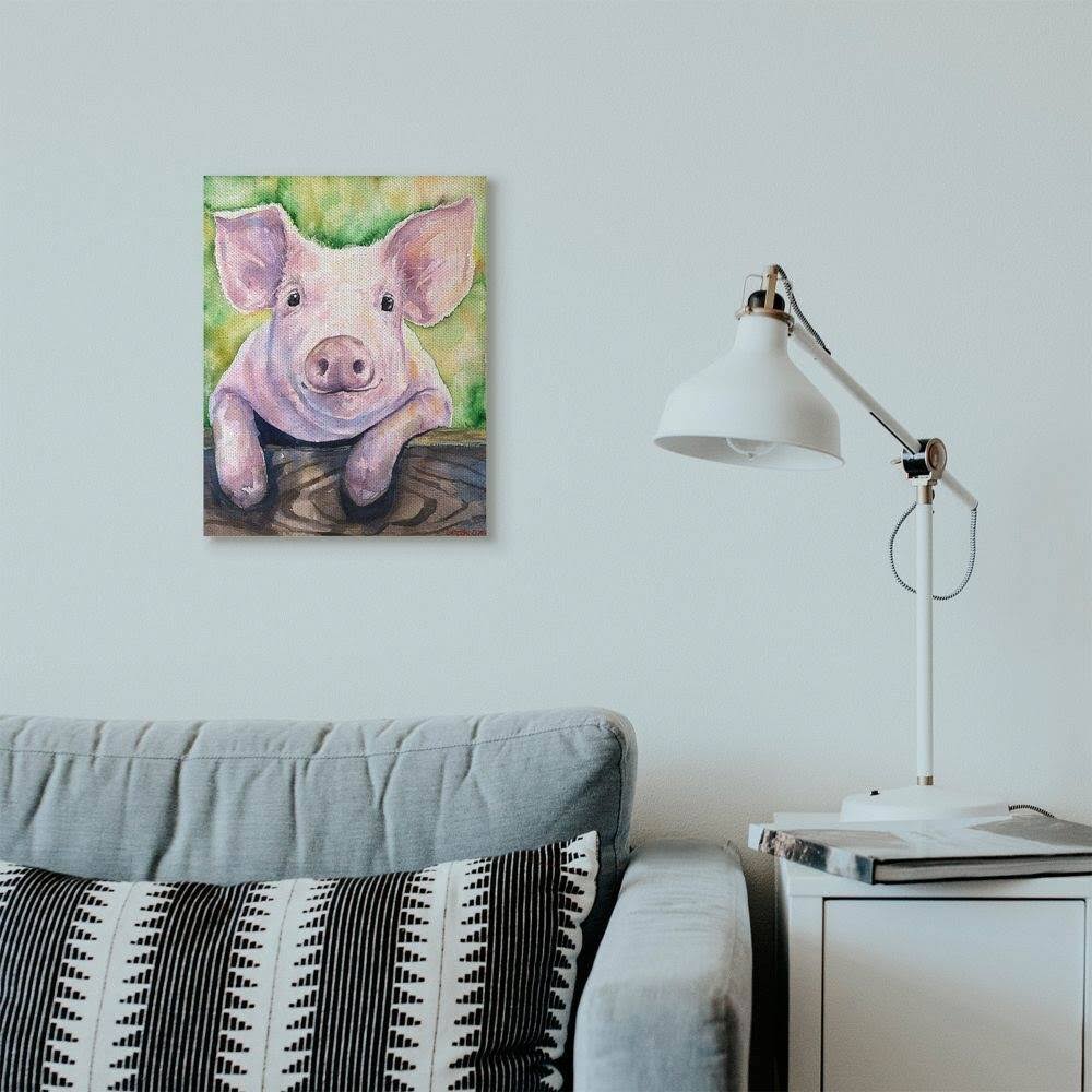 Pink Pig Green Watercolor Canvas Art U78494