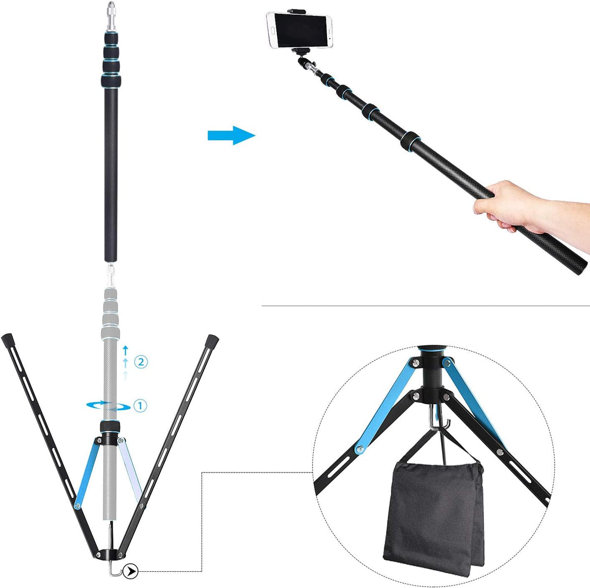 Carbon Fiber Lightweight Photography Tripod Light Stand M27610