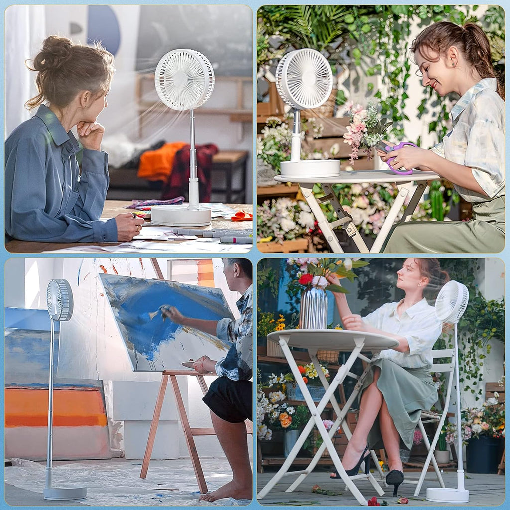 Portable Oscillating Standing Fan with Remote, 8 Foldable Rechargeable Quiet Fan K7333