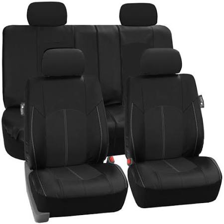 Black Perforated Leatherette Full Set Car Seat Covers K5260