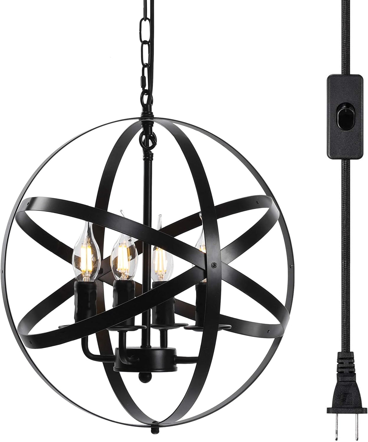 4-Light Black Pendant Lighting with Spherical Shade Q266