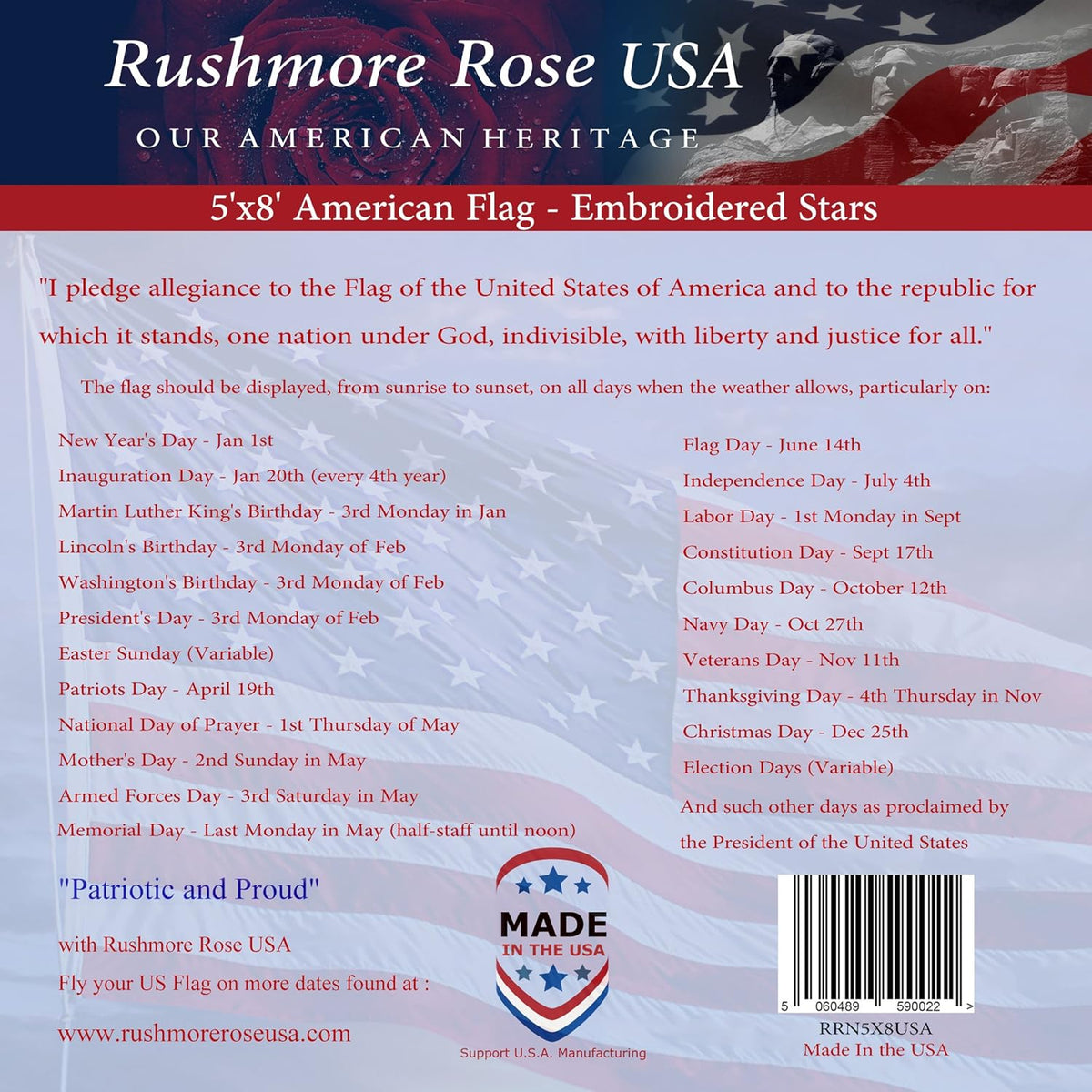 American Flag 5x8 ft Embroidered Stars and Stitched Stripes W3834