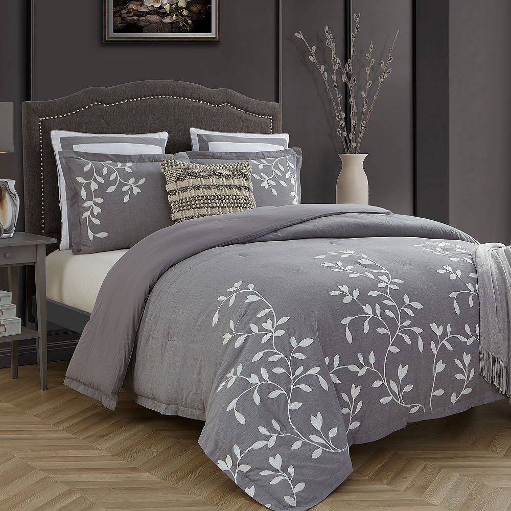 Queen Grey Chambray Cotton Comforter Set B2426