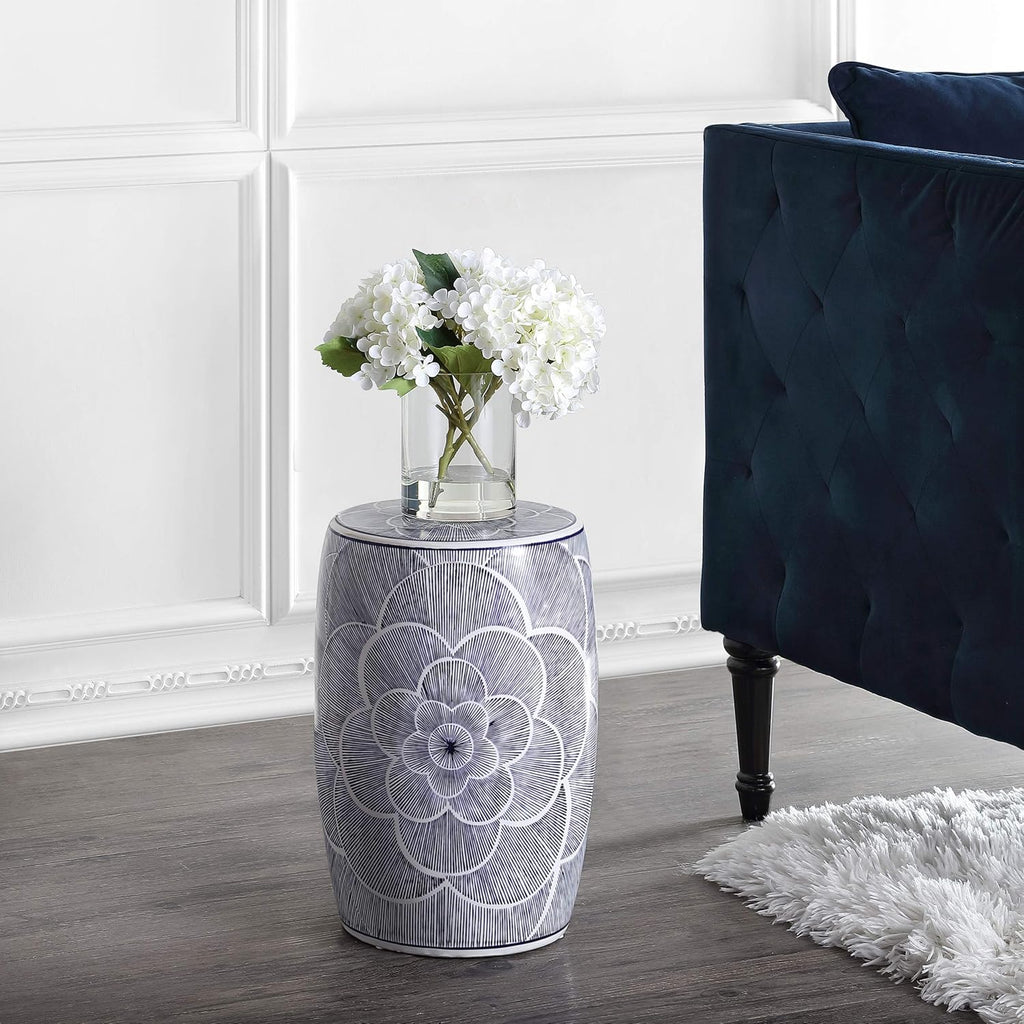 Blue Ceramic Drum Garden Stool S78689
