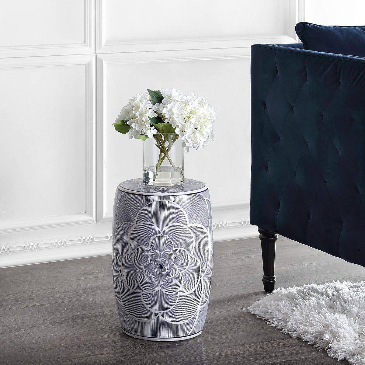 Blue Ceramic Drum Garden Stool S78689