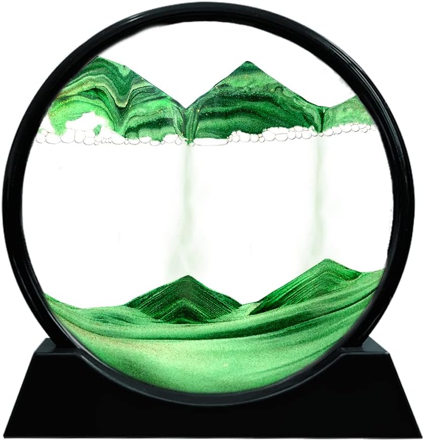 Moving Sand Art Picture Round Glass 3D Deep Sea (Blue, 7 Inch) T2387