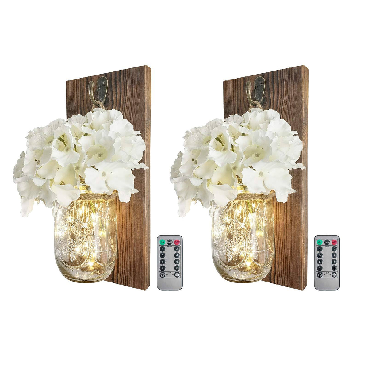 2 Pack Mason Jar Sconce Wall Decor with Remote O3362