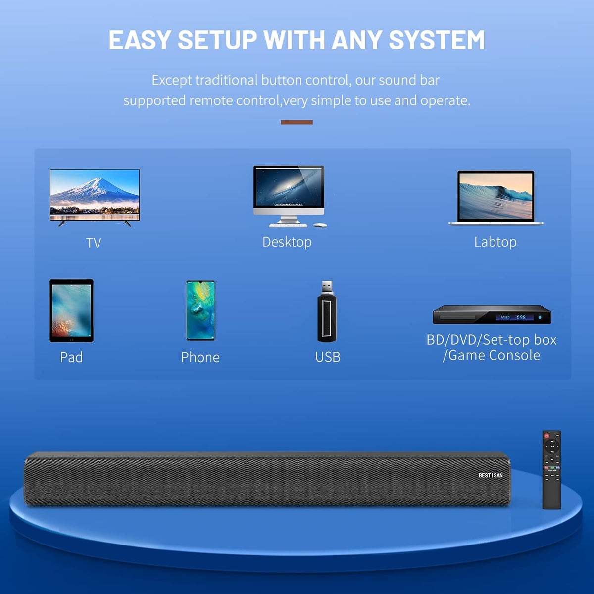 100W Wireless TV Sound Bar with HDMI-ARC X47872
