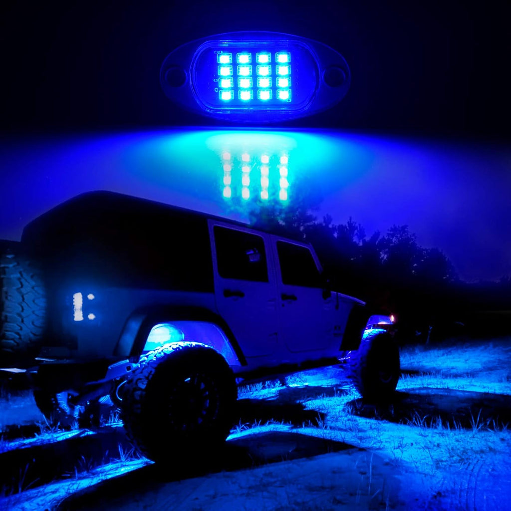 RGB LED Rock Lights with Remote Control, Music Sync Waterproof Underglow Lighting Kit J6832