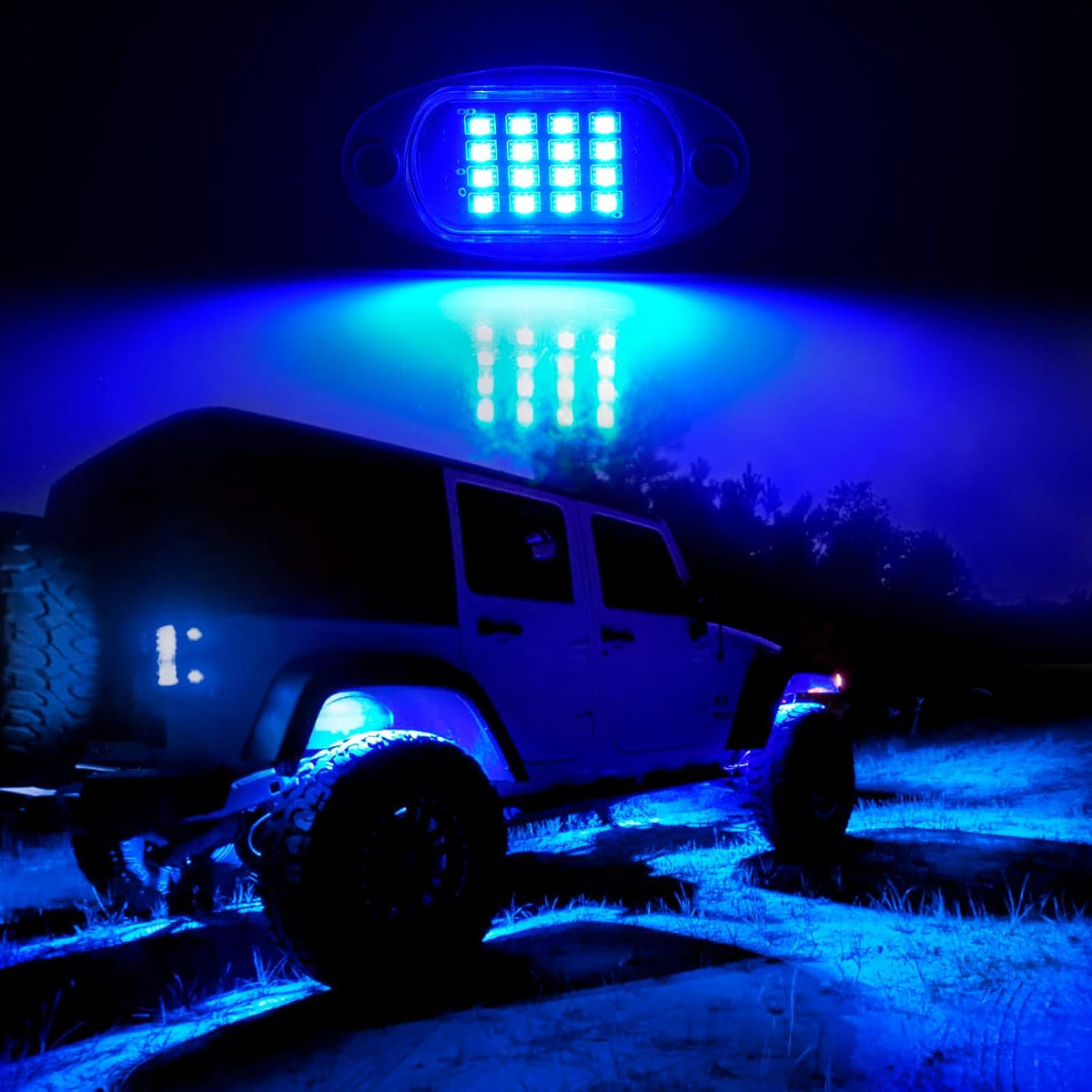 RGB LED Rock Lights with Remote Control, Music Sync Waterproof Underglow Lighting Kit J6832