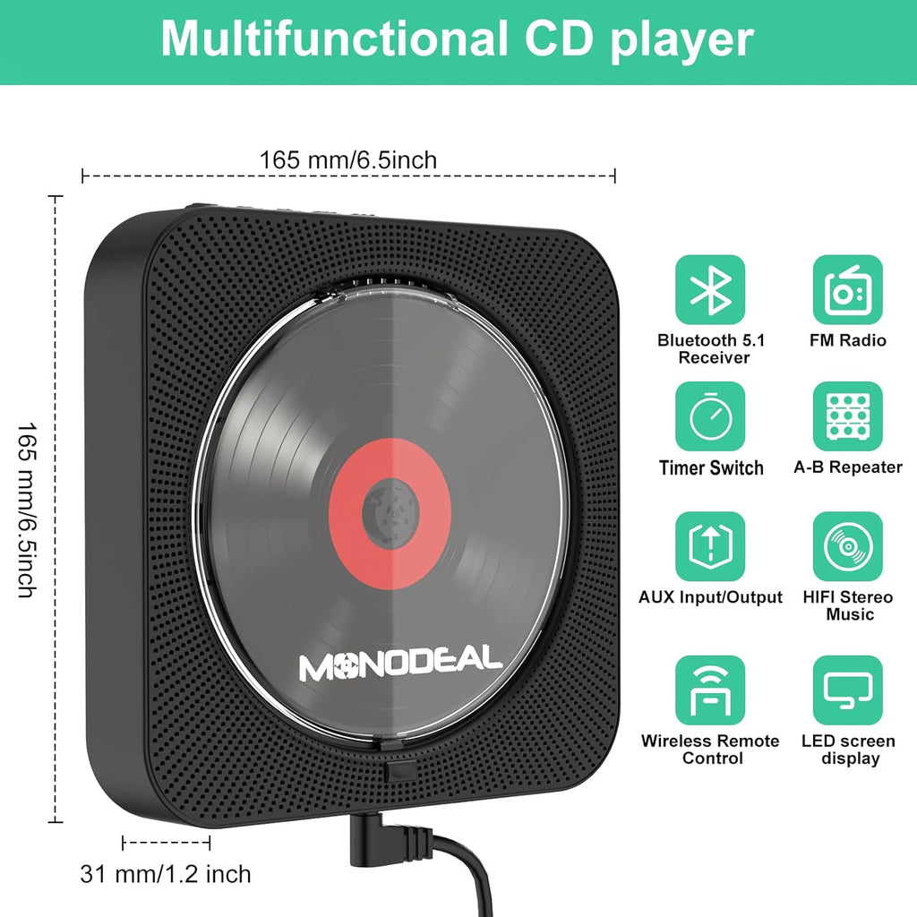 Wall Mounted Bluetooth CD Player with Built-in Dual Speakers Z86764