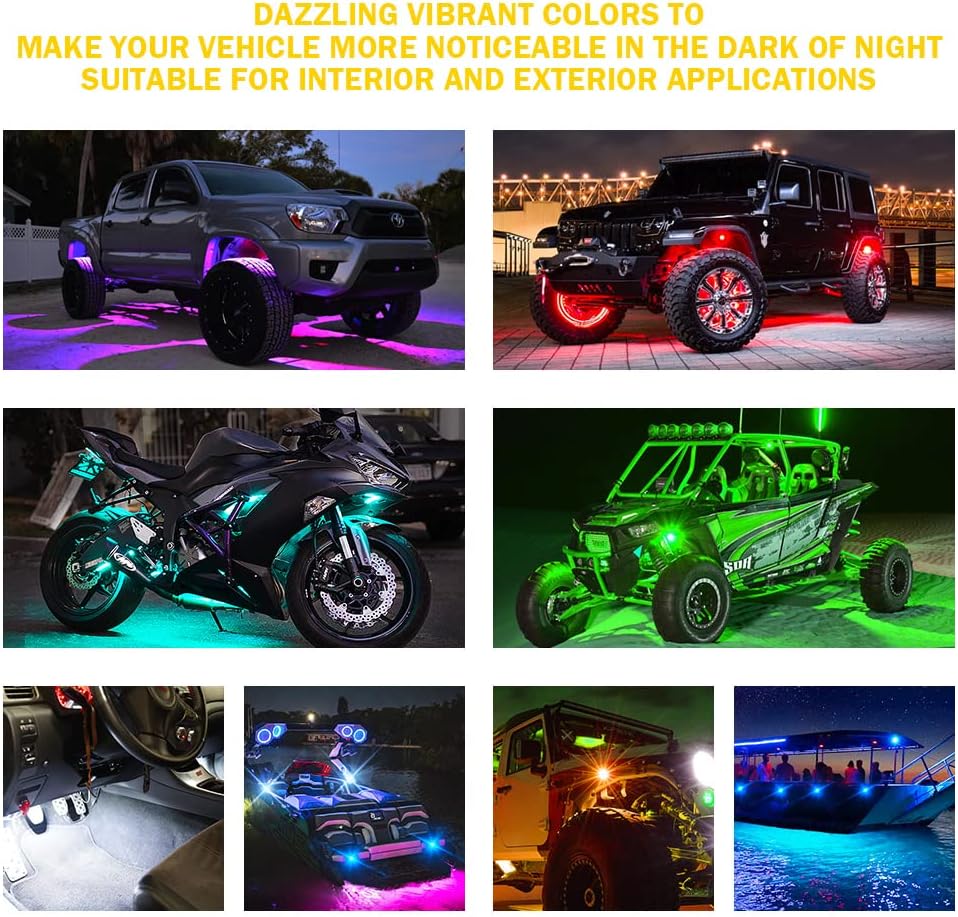 Multicolor LED Rock Lights Kit with Bluetooth Remote, 8 Pods J4492