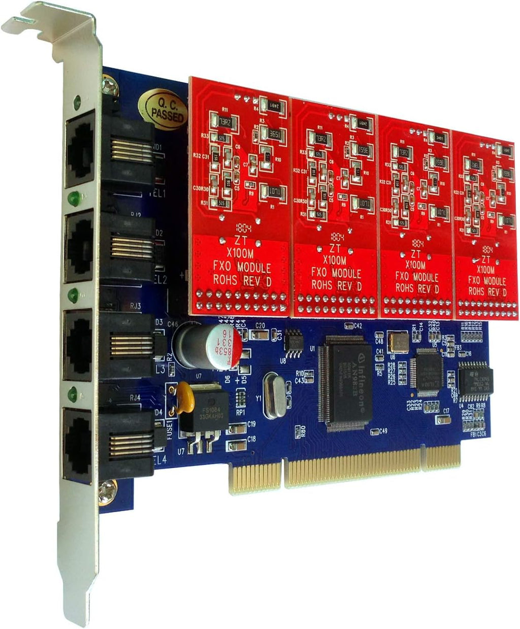 4 Port Analog FXO Card with 4 FXO Modules PCI V780711