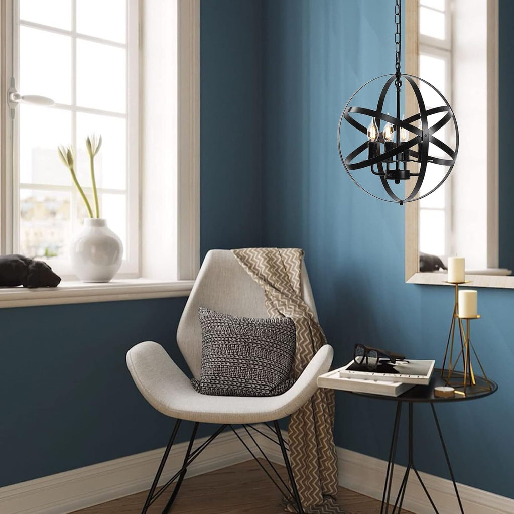 4-Light Black Pendant Lighting with Spherical Shade Q266