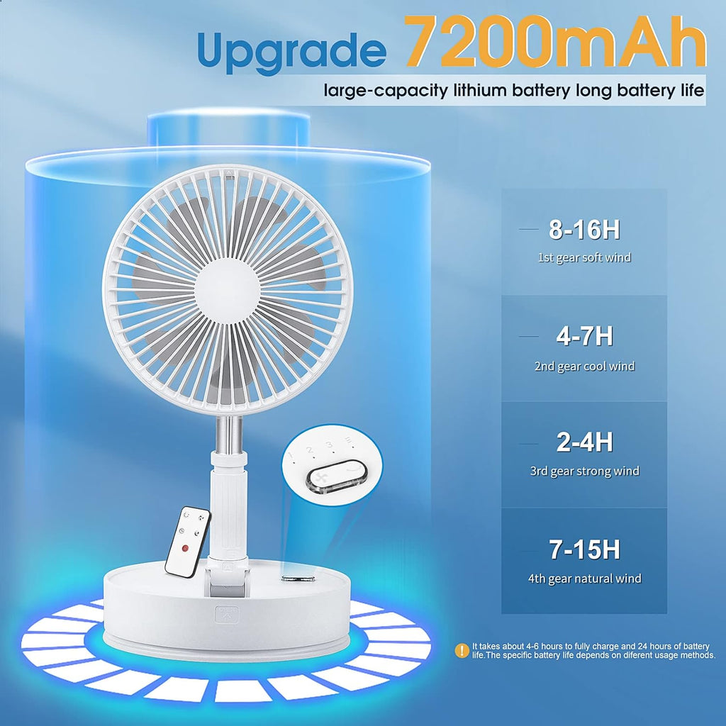 Portable Oscillating Standing Fan with Remote, 8 Foldable Rechargeable Quiet Fan K7333