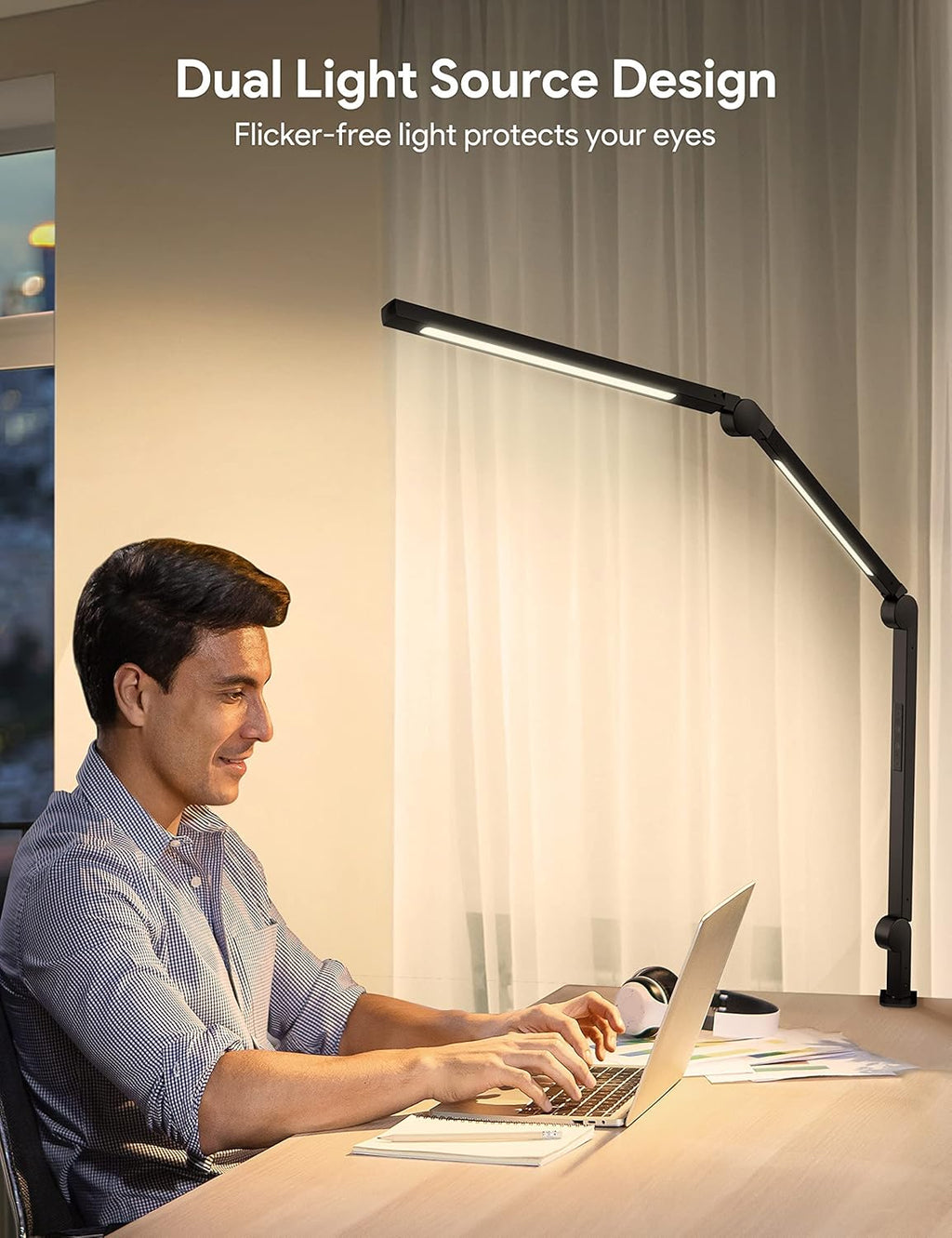 LED Desk Lamp with Clamp, Dimmable 4 Color Modes & 4 Brightness, Eye-Caring Clip-on Lamp U5158