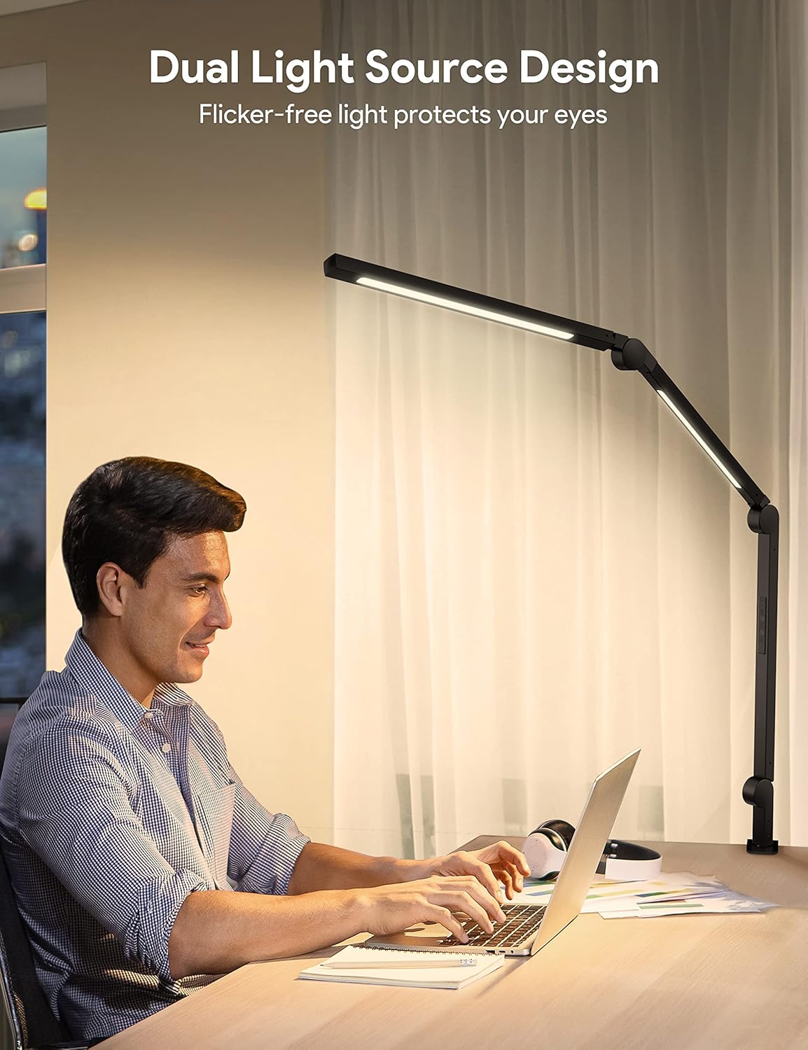 LED Desk Lamp with Clamp, Dimmable 4 Color Modes & 4 Brightness, Eye-Caring Clip-on Lamp U5158