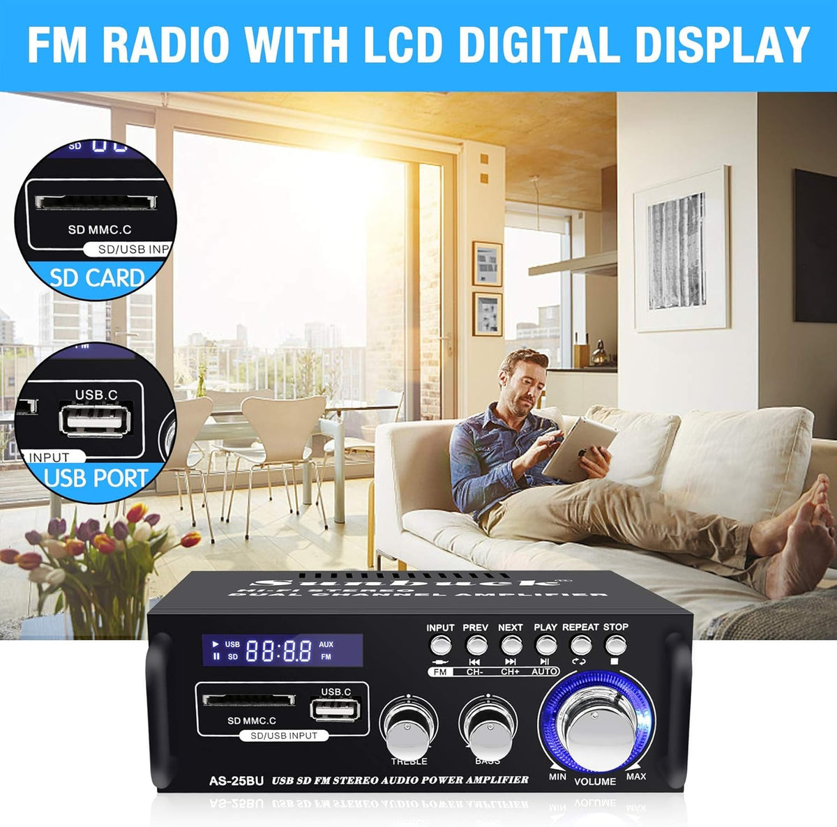 180W Wireless Bluetooth Stereo Amplifier U508077